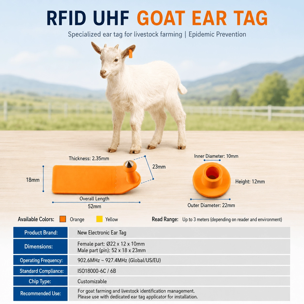 Crotal RFID para oreja de oveja para identificación de ganado